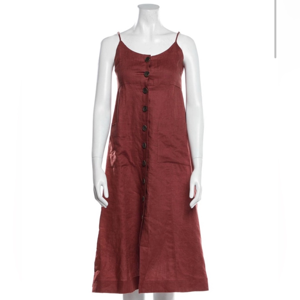 Sea New York Burgundy Linen Button-Up Dress